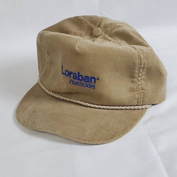 Vintage Lorsban Insecticides Corduroy Trucker Hat Tan Rope Snapback Atlantic Imp - Picture 1 of 6